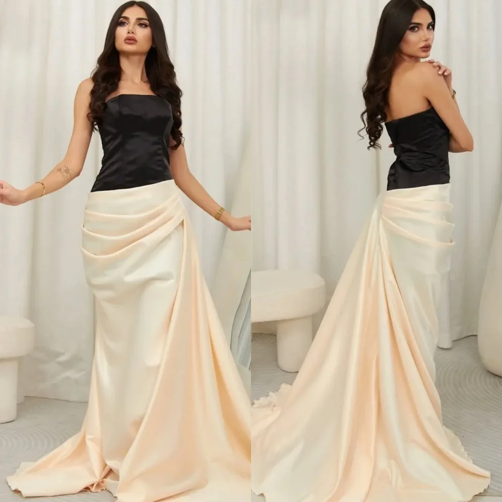 Customized Sexy Pleat Trumpet Strapless Long Dresses Bespoke Occasion Evening Exquisite Modern Style Saudi Arabia