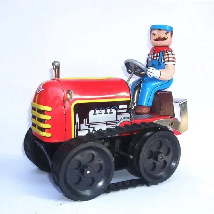 

[Funny] Adult Collection Retro Wind up toy Metal Tin Farmer on Agricultural machinery tractor Mechanical Clockwork toy figures