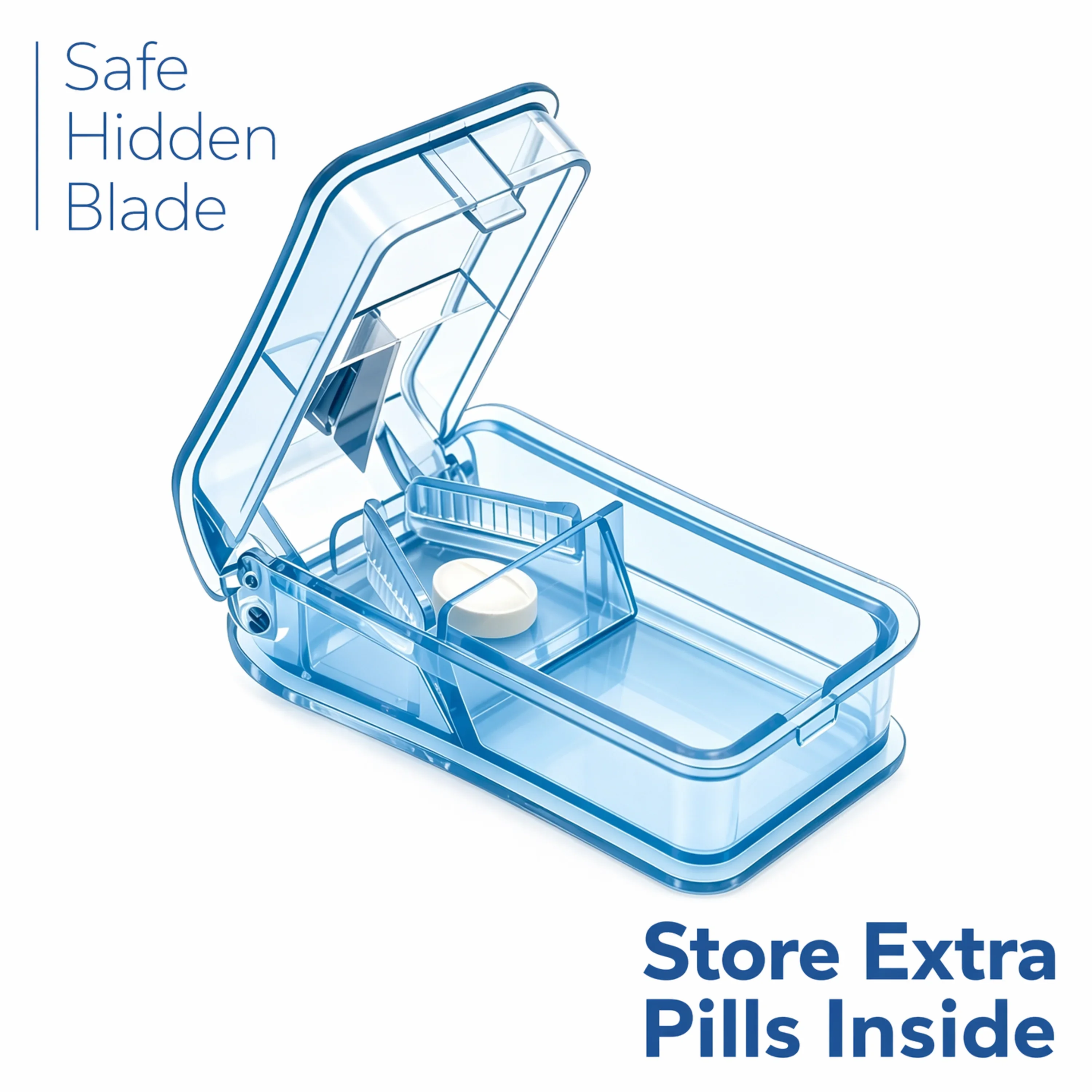 Portable 2 In 1 Pill Splitter Storage Box Enclosed Stainless Steel Blade Medicine Cutter for Elderly Kids Pets Travel view 2
