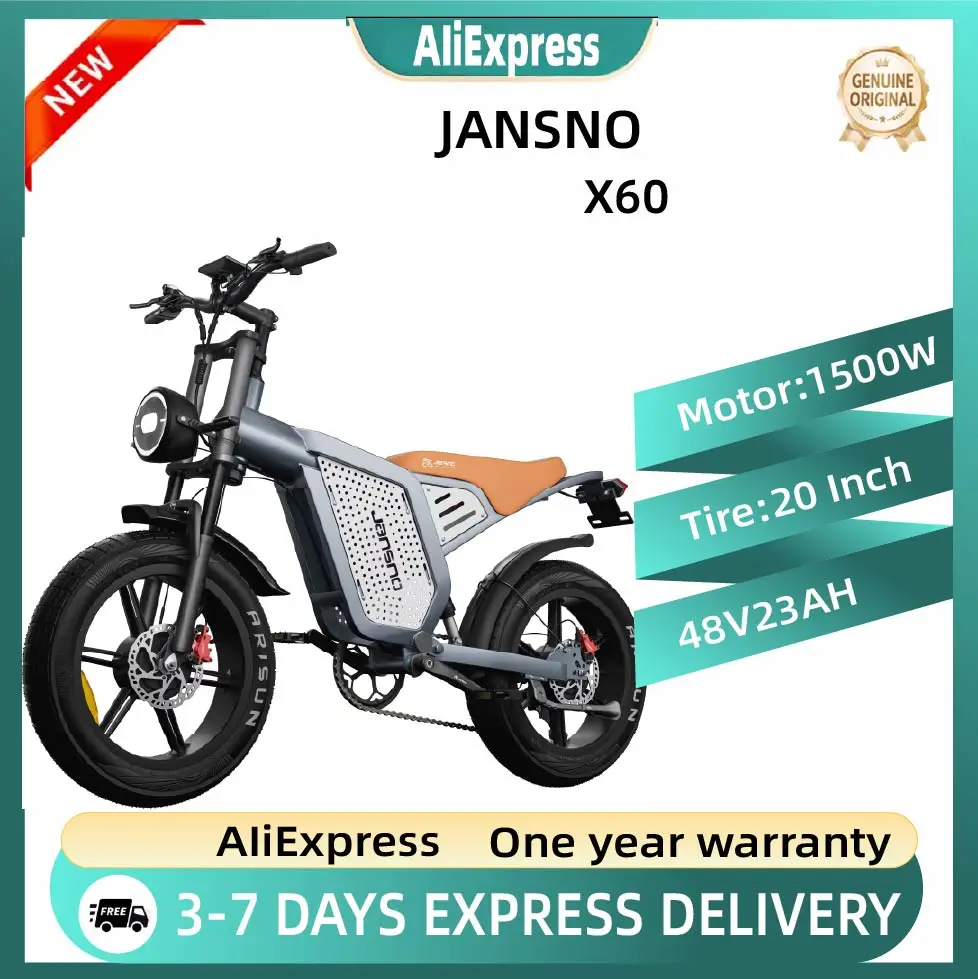 Vélo électrique Jansno X60 1500W à double moteur, style moto rétro, vélo tout-terrain pour adultes avec pneus larges, roues de 20 pouces et 4,0 pouces