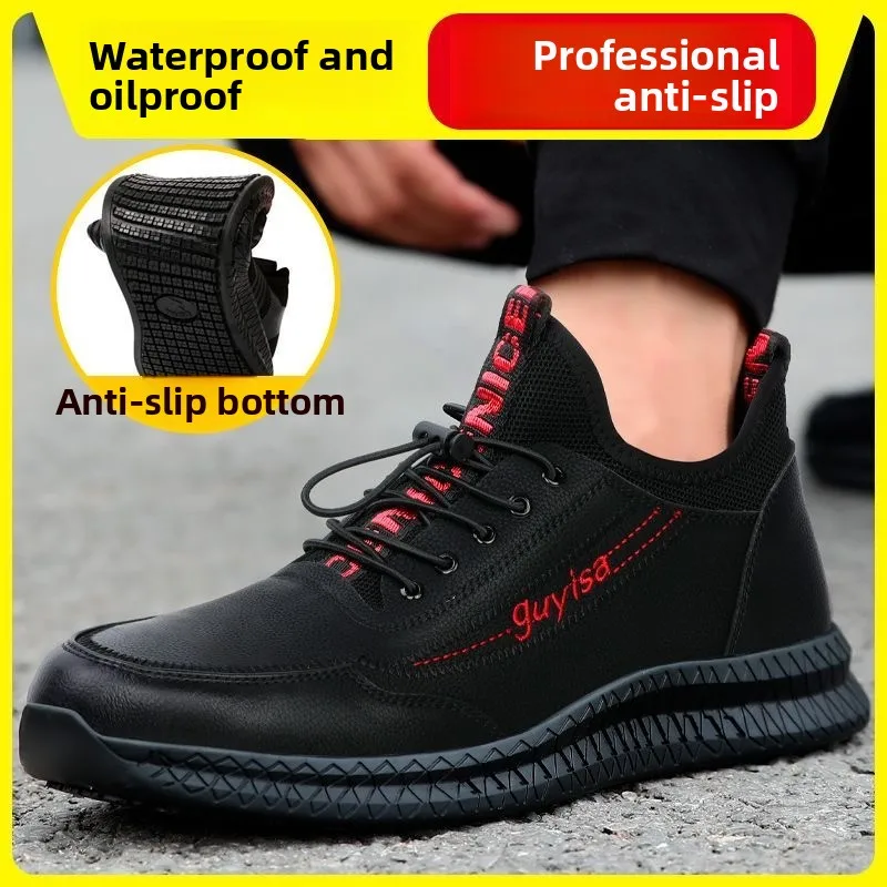 Zapatos con punta de acero para hombre, zapatillas de seguridad con botón giratorio, antigolpes, antipinchazos, zapatos de seguridad ligeros, transpirables y antideslizantes