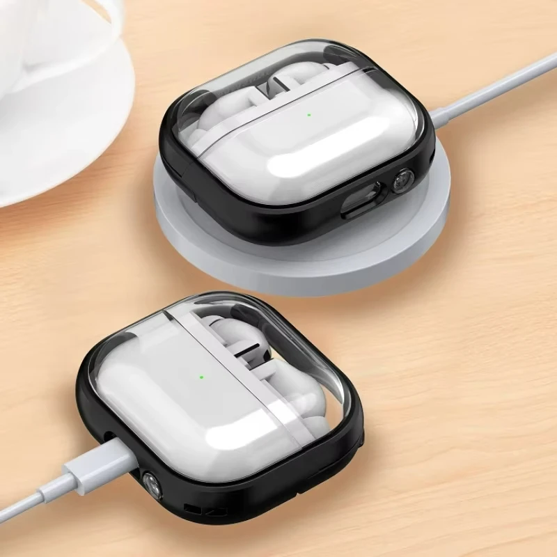 Samsung Galaxy Buds 3 Pro 케이스의 경우 고급 투명 스탠드 헤드폰 커버 Galaxy Buds 3 용 Bluetooth 이어 버드 충전 박스