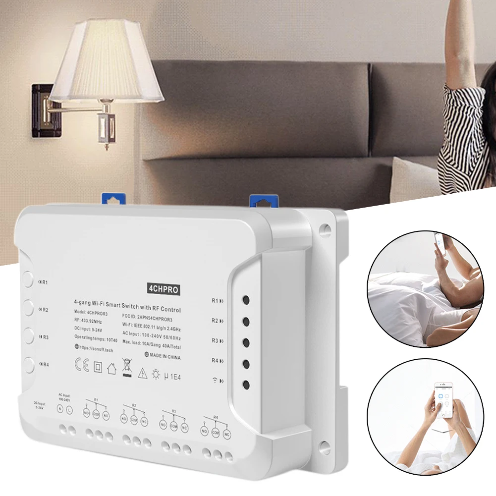 4CH PRO-R3 For Smart WiFi Switch 4 Gang Relay Module With 433MHz RF Remote Voice Control For Home Automation Light Fan Motor
