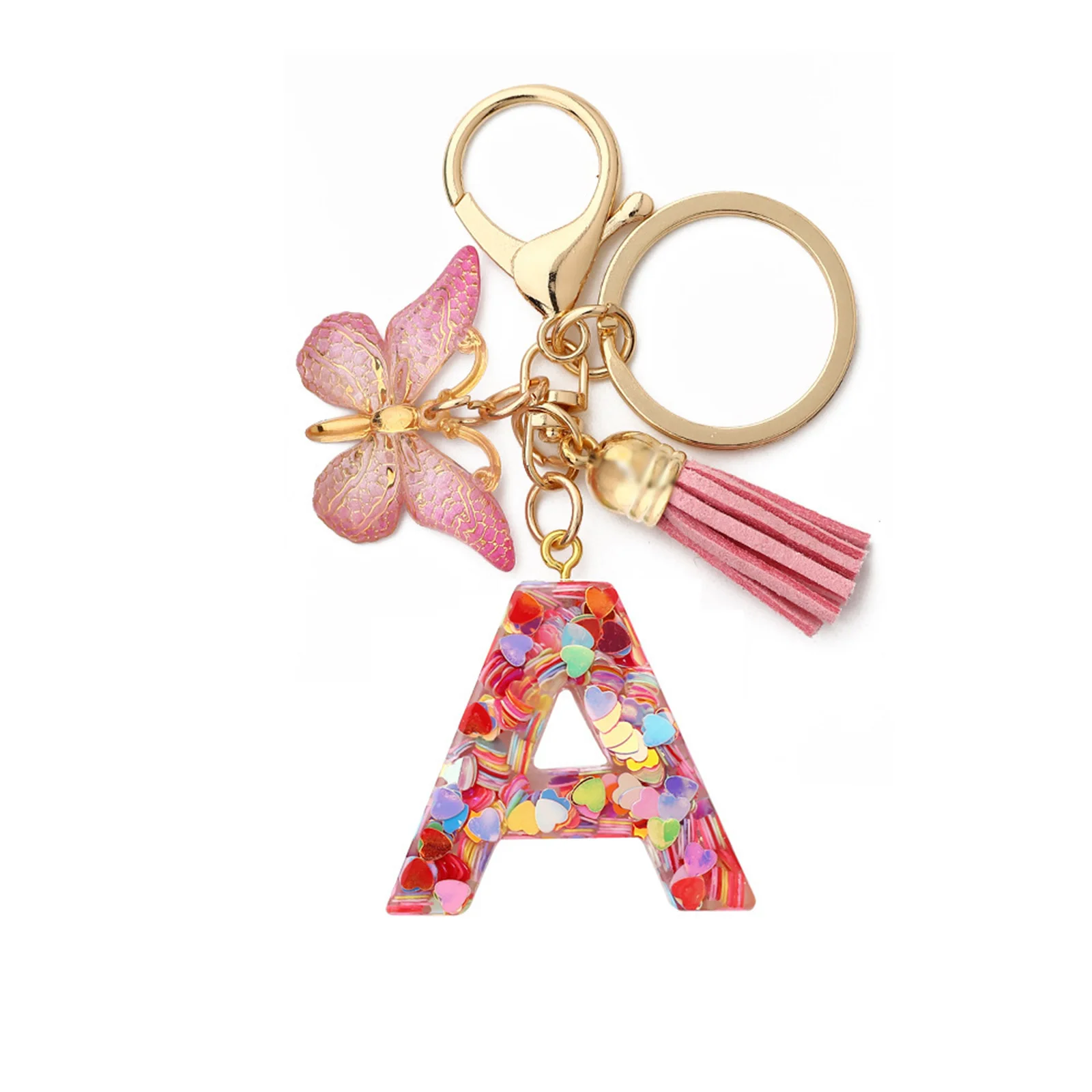 Resin Stylish Capital Letter Keychain Bag Accessory Pink Butterfly Animal Initial Alphabet " A-Z " Pendant Keyring Birthday Gift