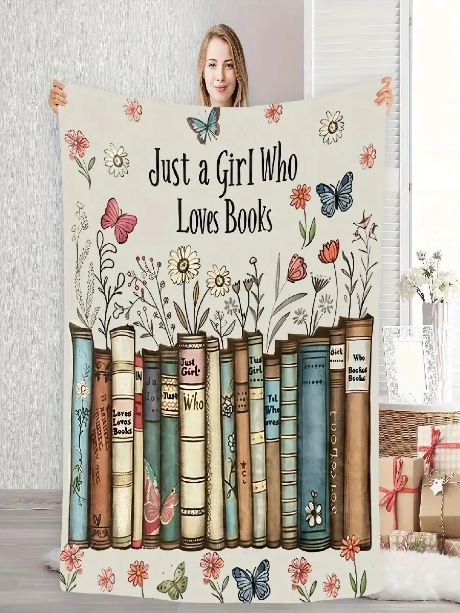 Spring Floral Book Lover Fleece Blanket Just a Girl Who Loves Books Literary Throw Blanket Soft Cozy for Reading Nooks