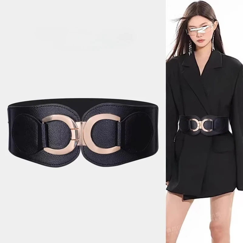 Strechable Suit belt women's wide waistband fashion black elastic high-end cummerbund for coat