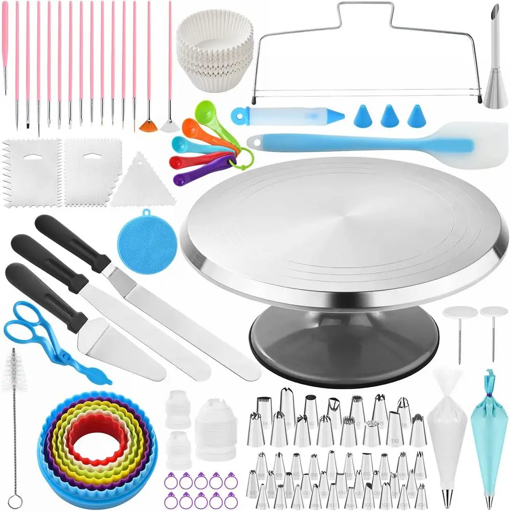 

300 PCS Cake ting Kit, Cake tion Supplies, Baking Accessories Tools Set, Cake Turntable Stand Frosting Piping Bags Icing Tips No