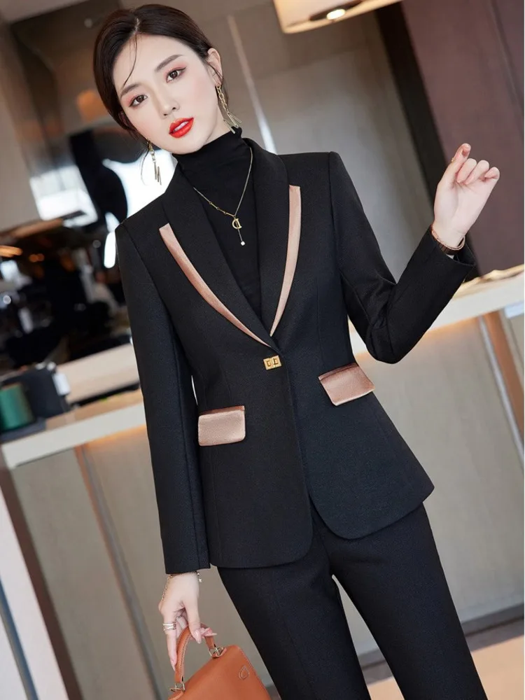 Lapel Women Soft Casual Elegant Fashion Single-breasted Long Sleeve Blazer Or Pants Solid Color Chic Office Clothing New