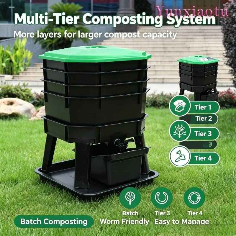 Large Capacity Worm Composter Bin for Kitchen Kitchen Waste Recycling Outdoor Vermicomposting Box for Organic