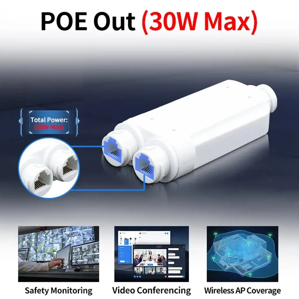 HORACO-repetidor POE impermeable de 2 puertos, extensor IP66 de 10/100Mbps de 1 a 2 PoE con IEEE802.3af/at 48V para exteriores, para cámara de