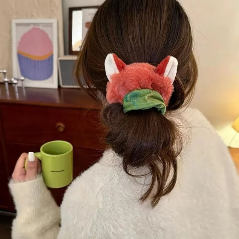 Elastico per capelli in peluche con orecchie di volpe e coniglio