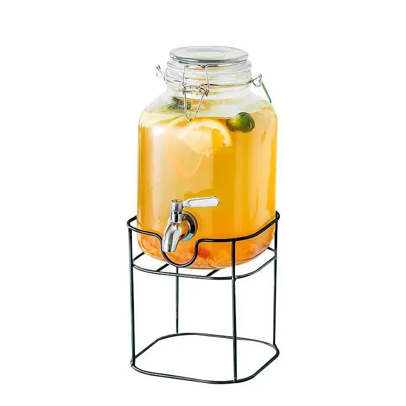 3L Transparent Glass Juice Jar with Faucet Sealed Bubble Wine Jar Home Bar Restaurant Beverage Storage Birthday Party Juice Jar