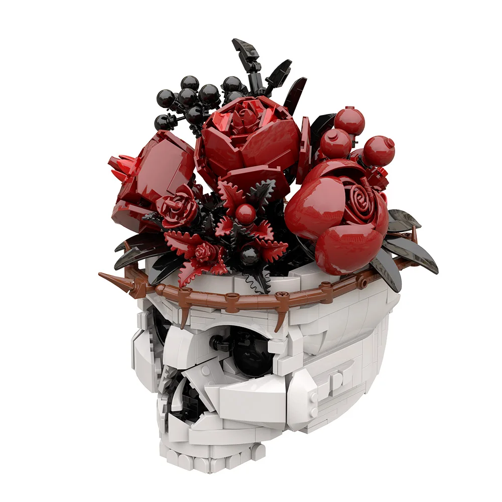 

Gobricks MOC Skull Roses Bouquet Building Blocks Model Horror Gothic Skeleton Flowers Plant Pot Bricks Assembly Toys Kids Gifts