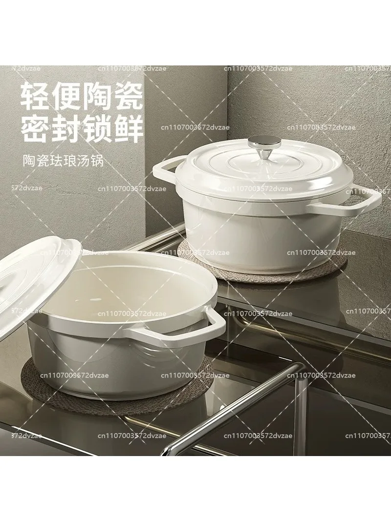 Ceramic Enameled Dutch Oven for Induction Stove, Soup Pot for Stewing, Casserole with Lid, Nonstick Stockpot for Simmering