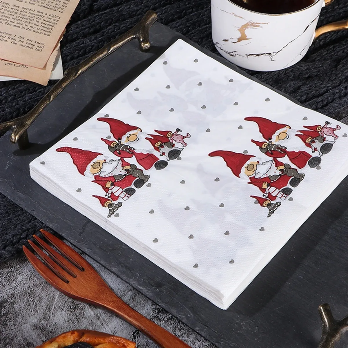 Christmas Disposable Paper Napkins Gnome Family Heart Dot Print Paper Napkins for Xmas Dinner Table Holiday Party Home Decor - view 6