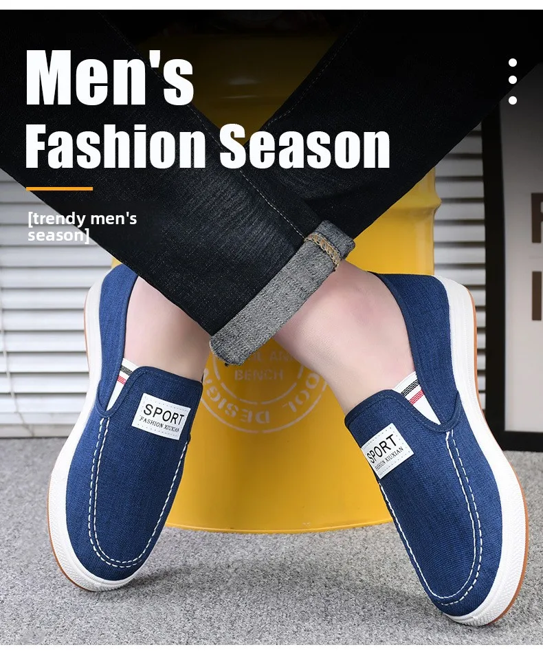 Herren-Slipper aus Canvas, atmungsaktives Obermaterial, leichte, rutschfeste Gummisohle, Sport-Label-Dekor, flache Freizeitschuhe für den täglichen Gebrauch. – Detail 3