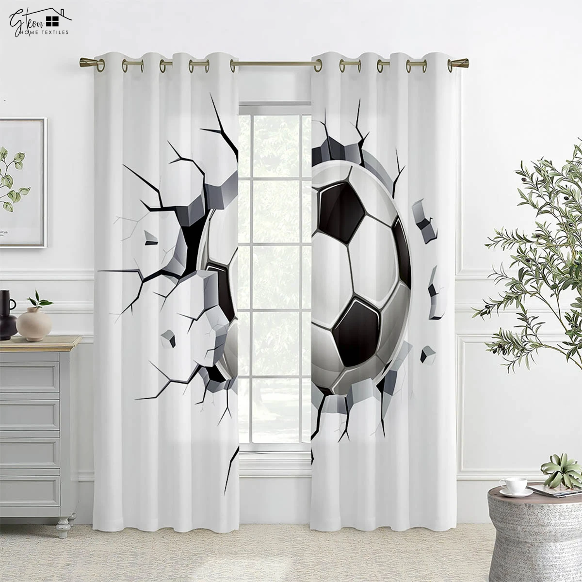 

Football Wall-Breaking 3d Printing Curtains Modern Simple Fashion Curtains Bedroom Living Room Kitchen Decorative Curtain