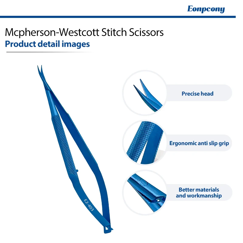 Titanium Alloy Mcpherson-Westcott Stitch Scissors Curved Sharp Tip Ophthalmic Micro Suture Surgical Instruments
