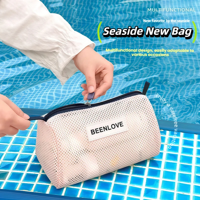 Summer Mesh Swim Bag Lightweight Portable Toiletry Pouch Storage Bag for Swim Goggles Toiletries Beach Pool Holiday Outdoor Use