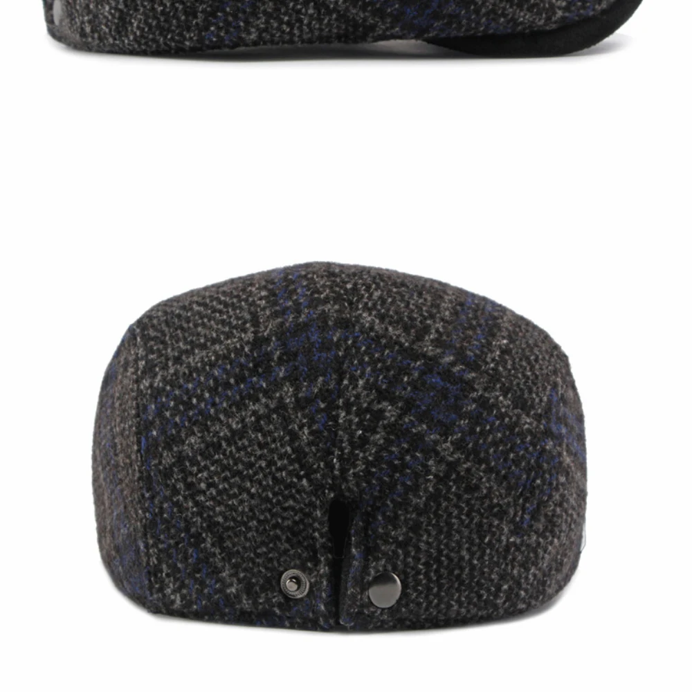 HT5159 Baskenmützen Warme Künstler-Malermütze aus Wolle für Damen und Herren, mit Fleece gefütterte Ivy-Flachmützen, 2026 Neue Herbst-Winter Karierte Baskenmütze – Detail 12