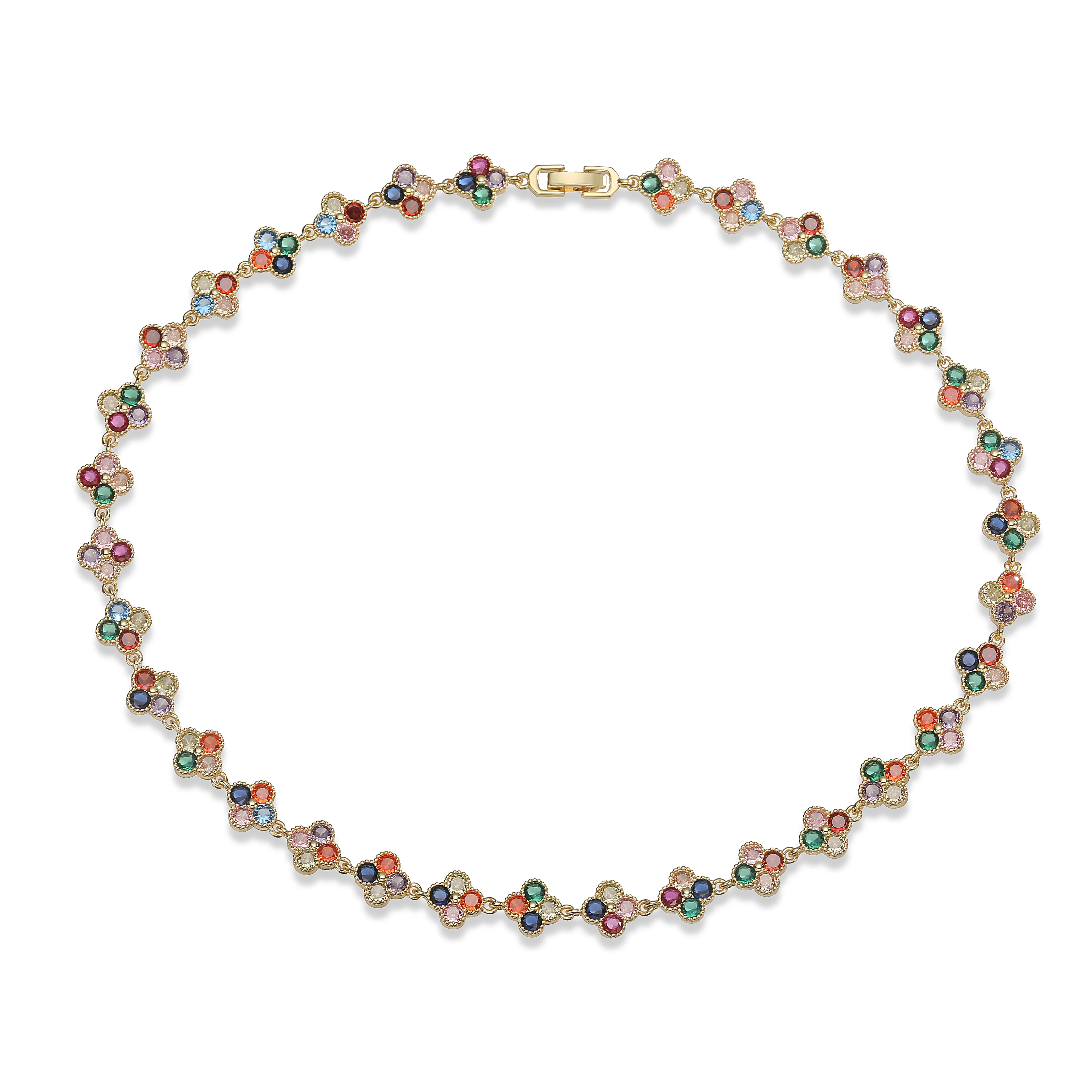 Multi-Color Zircon Flower Bracelet/Necklace Gift Set