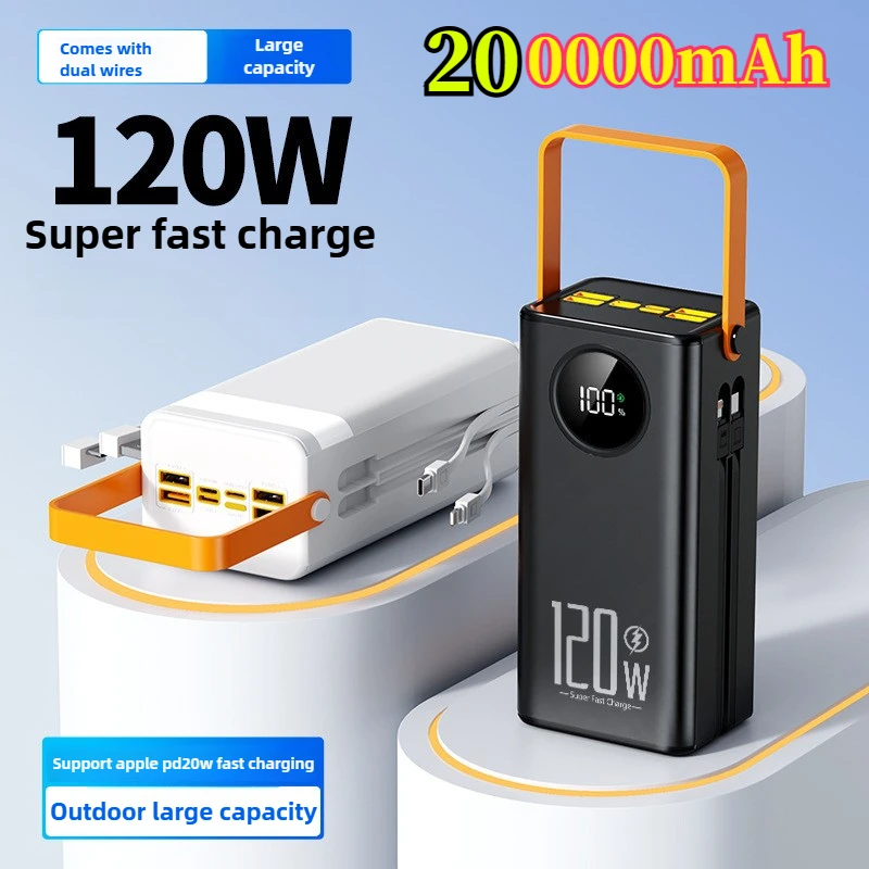 

Встроенный аккумулятор емкостью 120 Вт с 4 кабелями и быстрой зарядкой, запасной аккумулятор большой емкости 200000 мАч для кемпинга на открытом воздухе и мобильного телефона