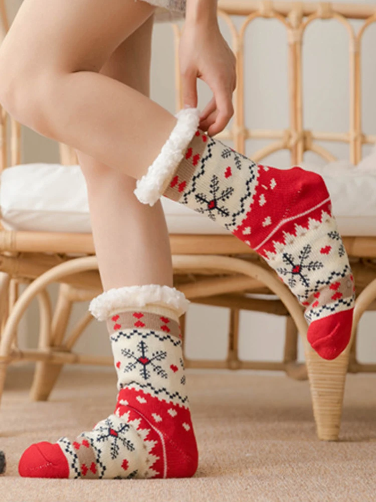 Creative Fun Thick Warm Cute Christmas Socks Coral Velvet Colorful Gift Elk Snowman Printed Women Girls Deer Santa Claus