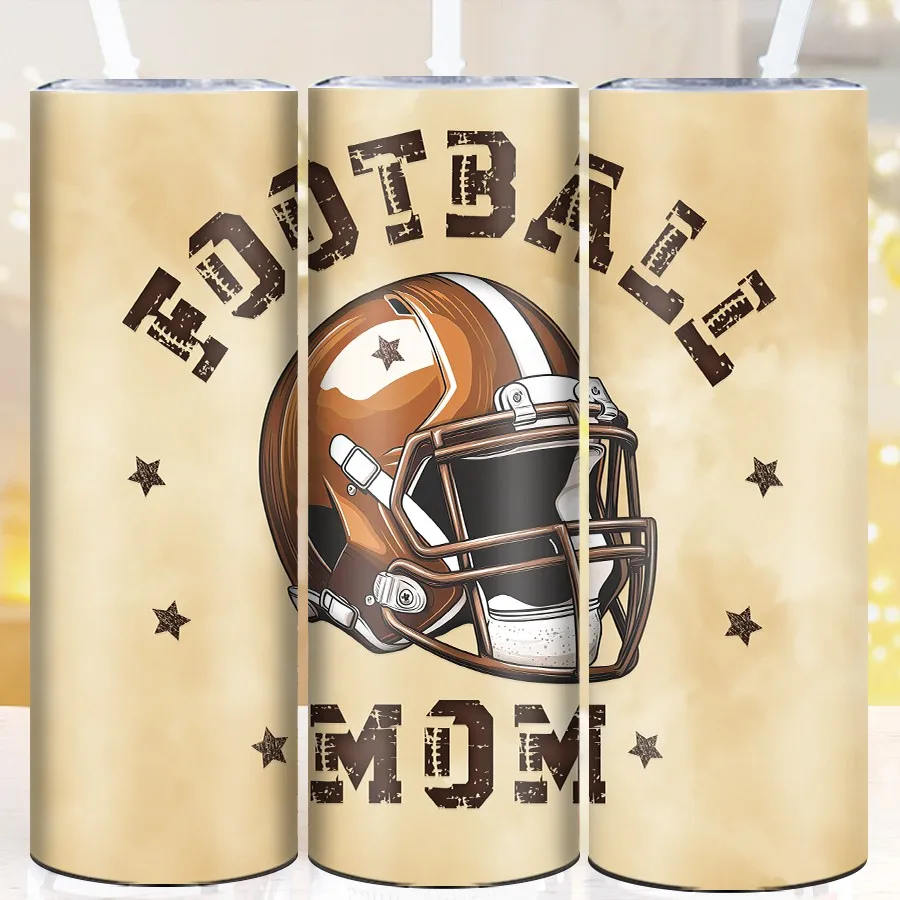 

20oz Stainless Steel Festive Tumblers Straw Lid 1Pc 3D Print Football Helmet Party Outdoor Travel Mugs Skinny Straight Mugs