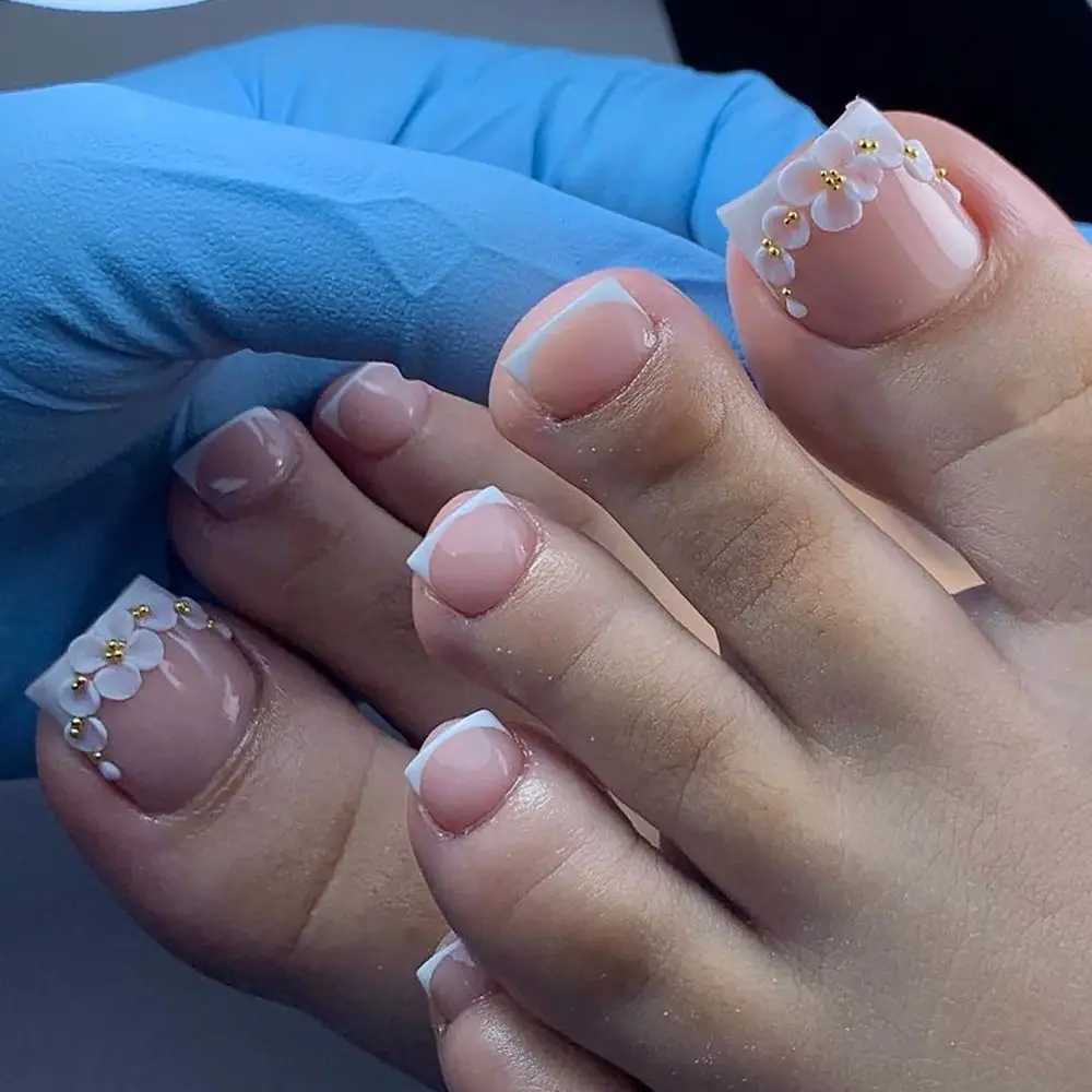 24pcs/box Fashion Aurora Fake Toenails Super Shiny Short Square Foot Nails Cat Eye Full Cover Press on Nail for Women Girl