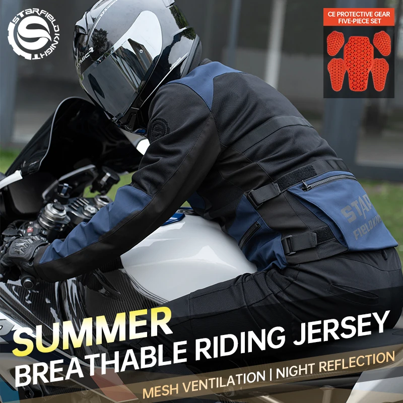 SFK Spring&Summer Mesh Breathable Motorcycle Jacket Blue Men's Women Riding Equipment Clothing With CE Protective Accessories