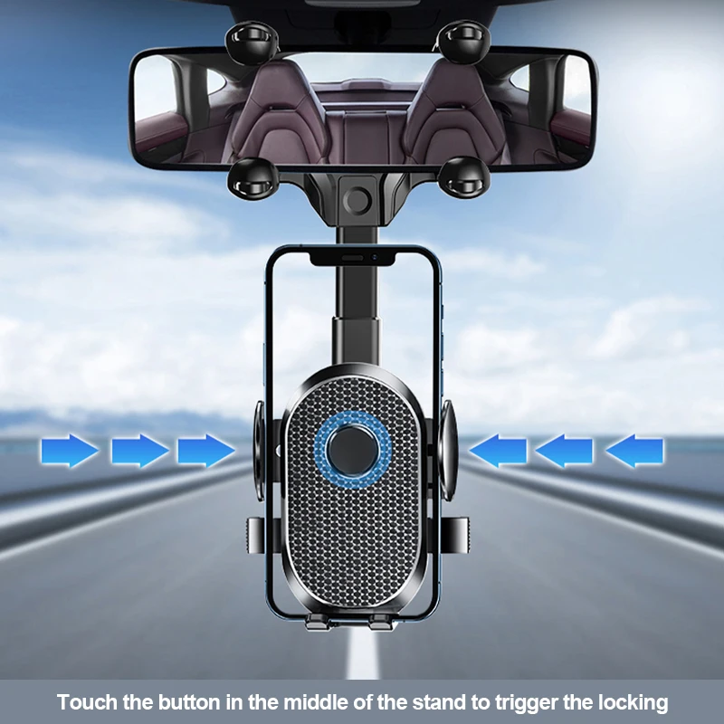 SEAMETAL Car Rearview Mirror Phone Holder 360° Retractable Cell Phone Holder Clip For Phone GPS Support Mobile Phone Mount Stand