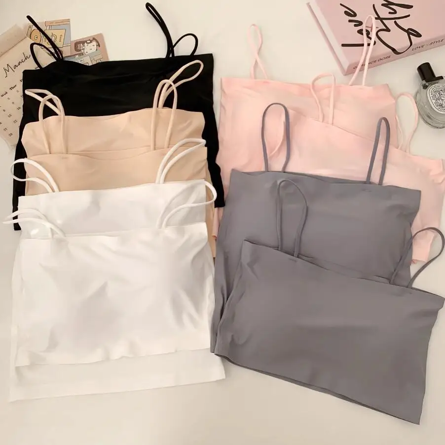 New Casual Sports Bra Ice Silk Solid Color Suspender Tank Top For Women,5 Colors