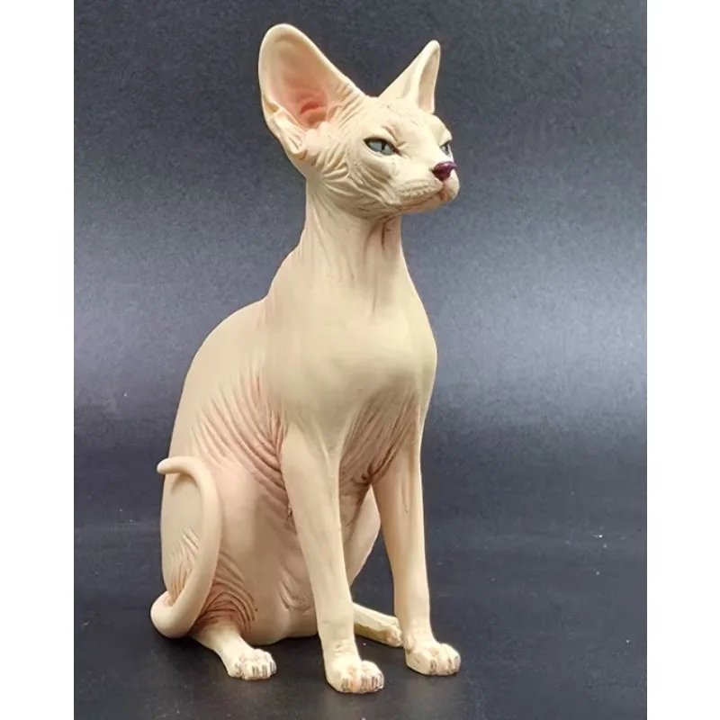 JXK 1/6 مقياس محاكاة الراتنج الكندي بدون شعر القط حيوان صغير الشكل تمثال نموذج هريرة زخرفة الديكور جمع