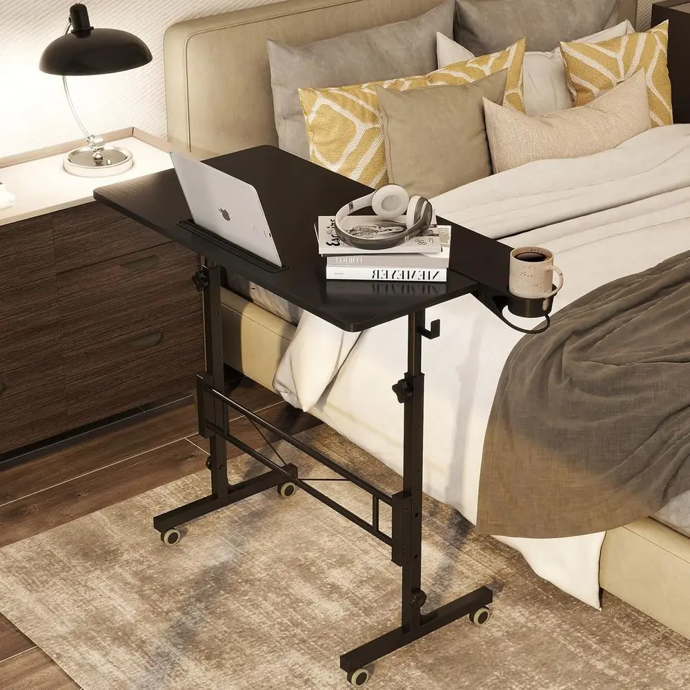Compact Adjustable-Height Stand-Up Desk with Wheels, Portable Laptop Stand for Mobile Use, Black