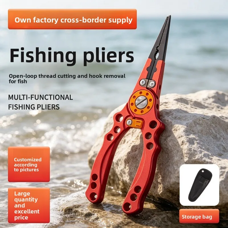 Aluminum Fishing Pliers Multi Tool Hook Remover with Storage Pouch Bag Tackle Box