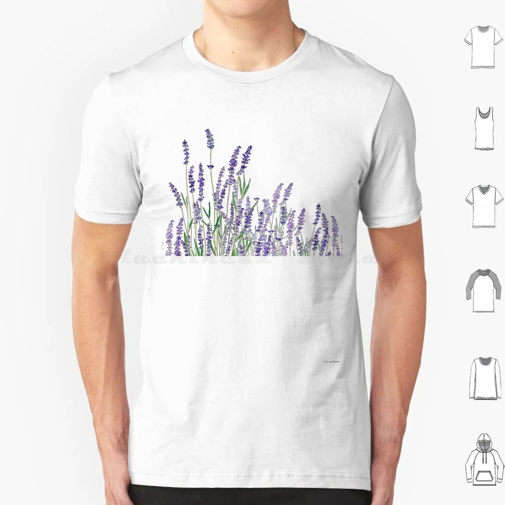 Purple Lavender Horizontal Watercolor T Shirt Big Size 100% Cotton Watercolor Minimalism Purple Lavender Painting Lavender