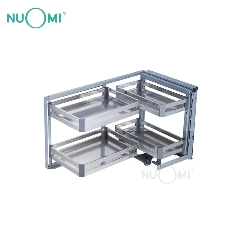 NUOMI Modern Kitchen Pull Out Basket Cabinet Pantry Organizer Storage Linkage Structure Saucer Magic Corner for Kitchen Cabinet