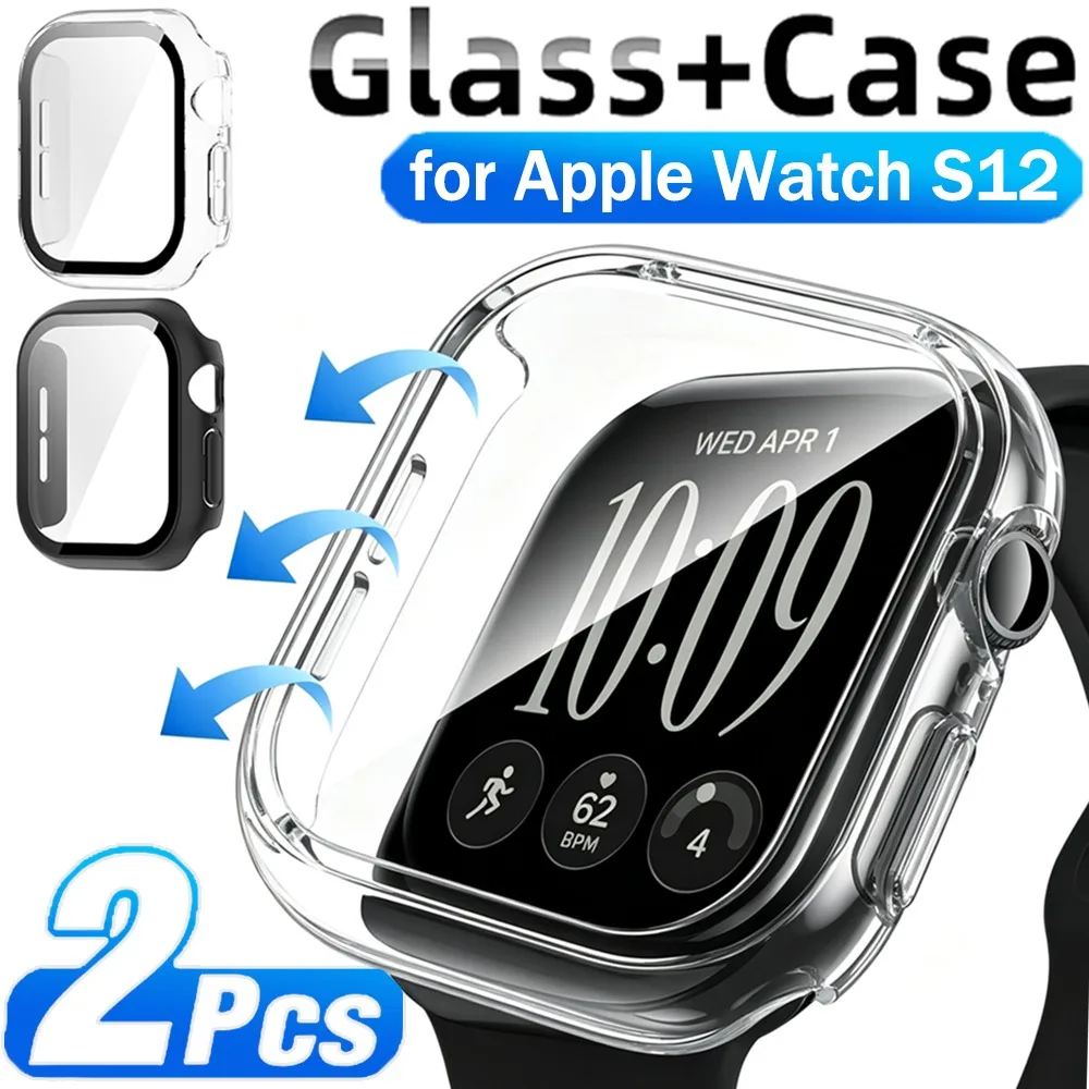 S12 for Apple Watch Series 12 42mm 46mm PC Case+Tempered Glass Screen Protector Protective Film Cover Bumper Watch Shell Case