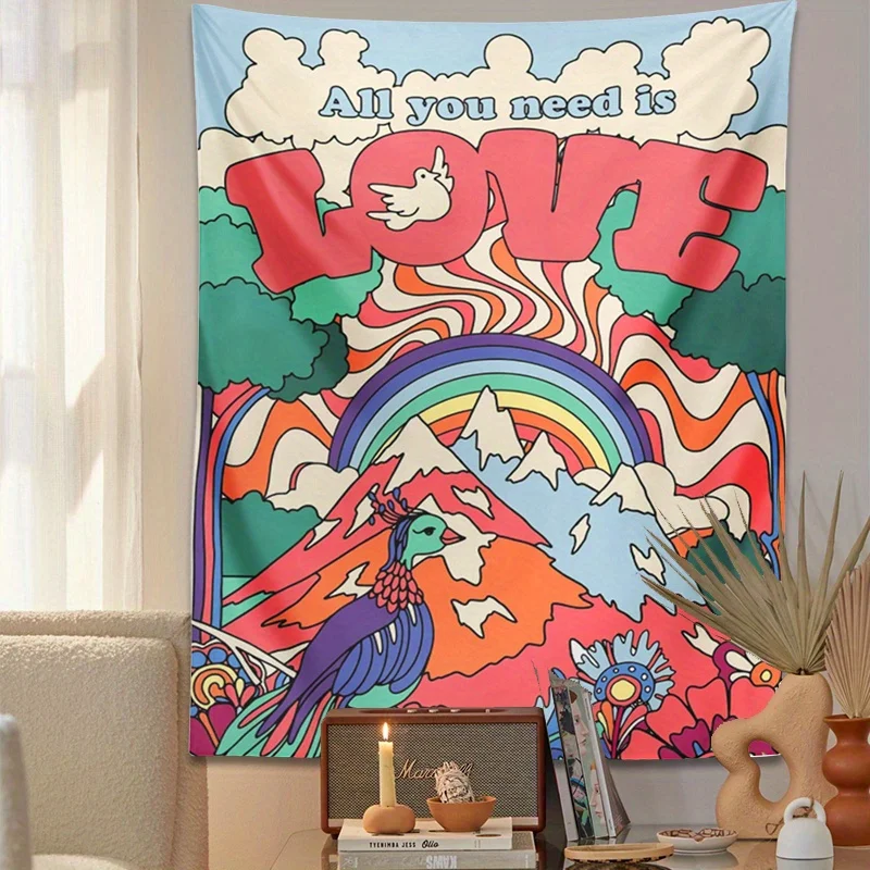VIKAMA retro psychedelic style LOVE Tapestry Wall Hanging Home Decor for Bedroom Living Room Dorm hippie All You Need Is Love