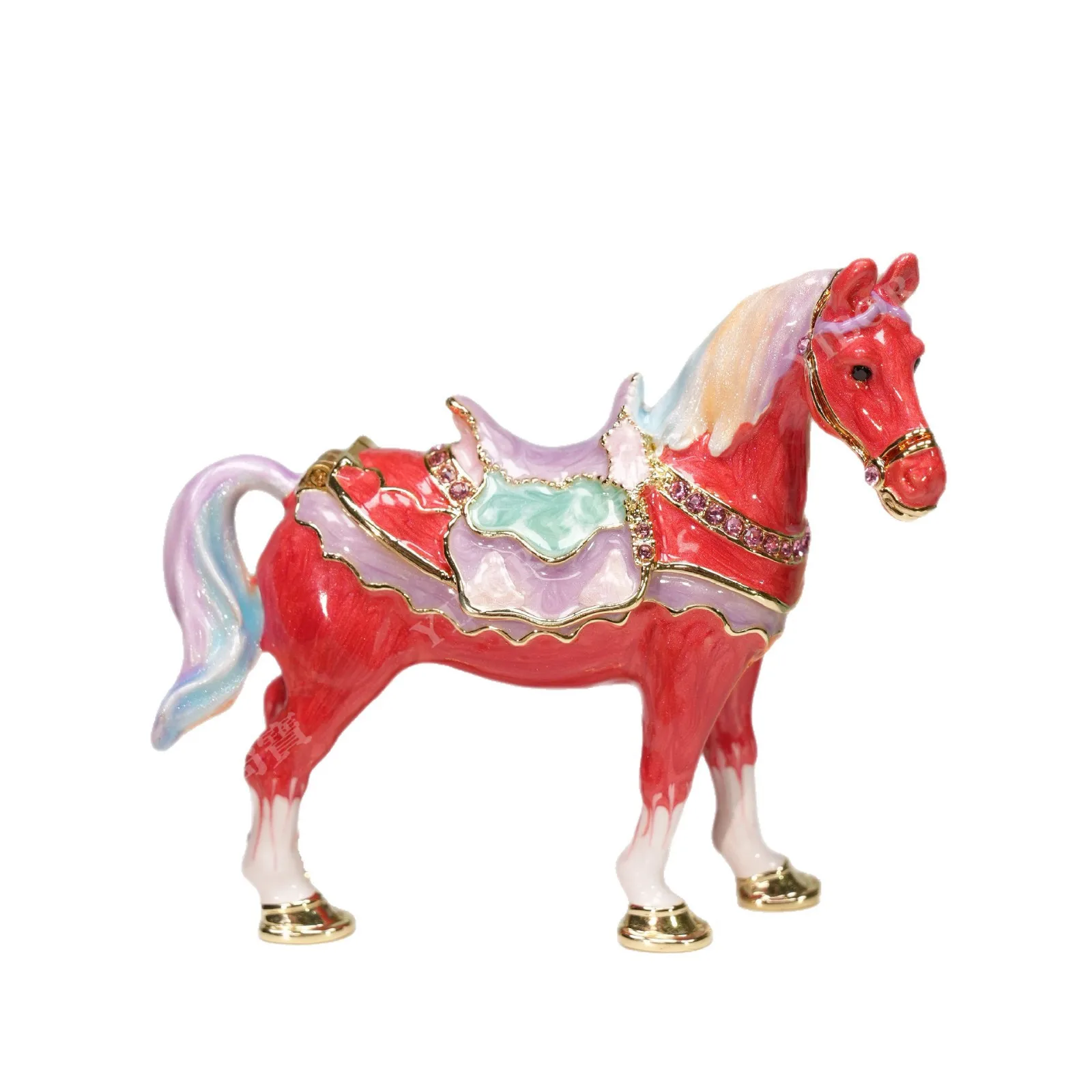 Jeweled Enamel Pewter Carousel Horse Hinged Trinket Jewelry Box Metal Home Decoration Novelty Gifts