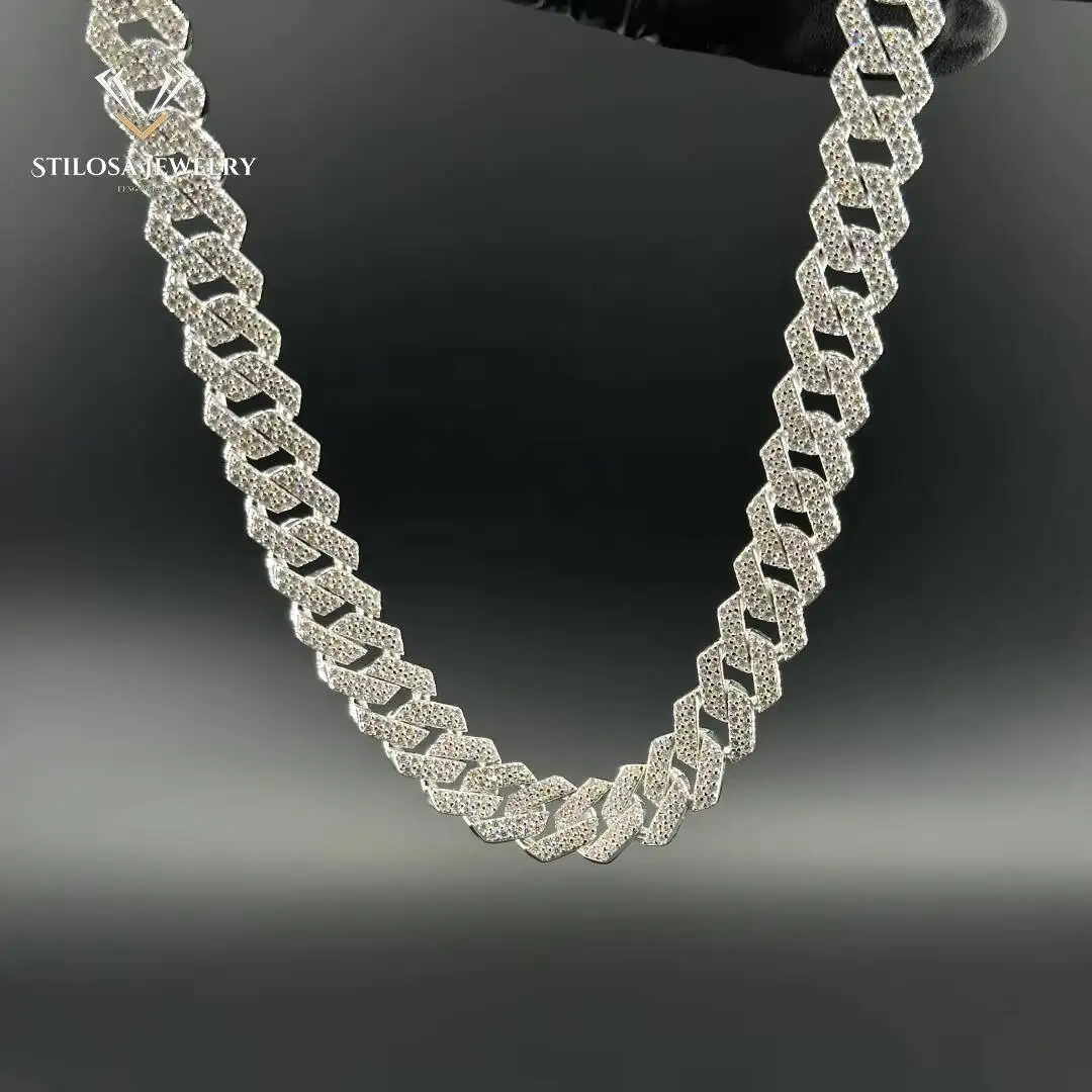 Fashion Custom Size 12mm Moissanite Necklace with 925 Silver Necklace16-24 Inch Iced Out Miami Cuban Chain Hip Hop Jewelry..