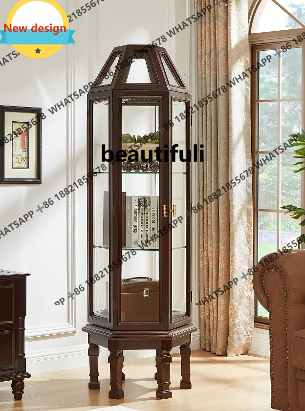 

Американский вращающийся на 360 градусов стеклянный декоративный шкаф из массива дерева, витрина, европейский однодверный винный шкаф b567