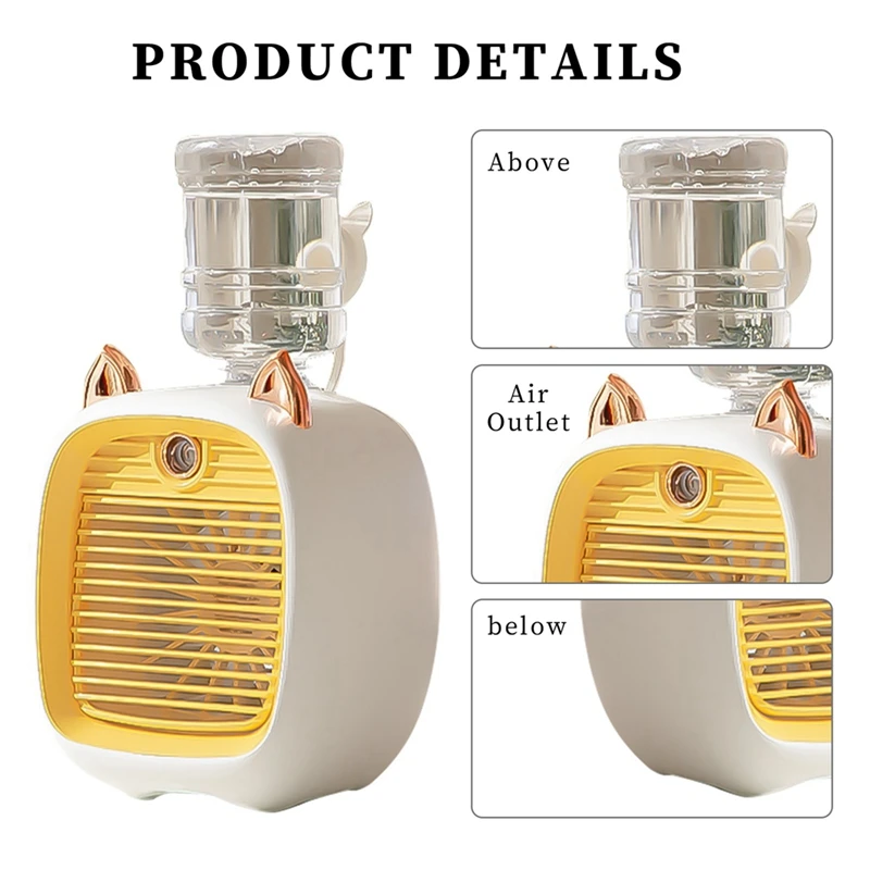 Pendingin udara Mini portabel 1200Mah, kipas meja Pelembab Dan pemurni udara USB 3 Kecepatan 2 Mode, kipas meja Mobil