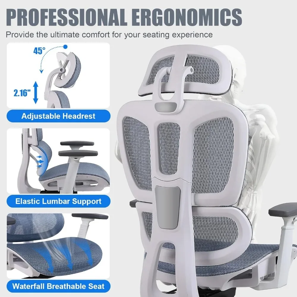 Silla de oficina ergonómica, soporte Lumbar, espalda alta, profundidad del asiento ajustable, reposabrazos 3D y reposacabezas, silla de oficina de malla