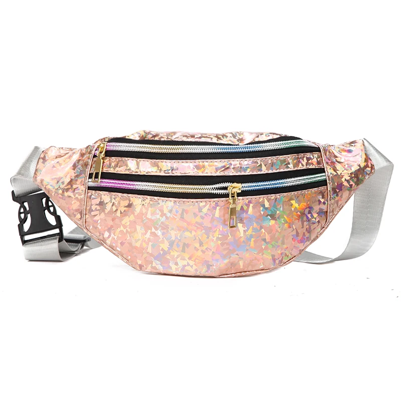 1PC New Holographic Fanny Pack Hologram Waist Bag Laser PU Beach Travel Banana Hip Bum Zip Women Purse Belt Bags Girl Chest Bags