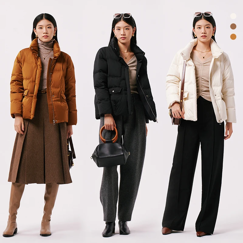 Chericom سترة منتفخة قصيرة الوقوف طوق مبطن رفرف جيب تفاصيل 2025 جديد الأبيض بطة أسفل معاطف الشتاء سميكة Y298109Y