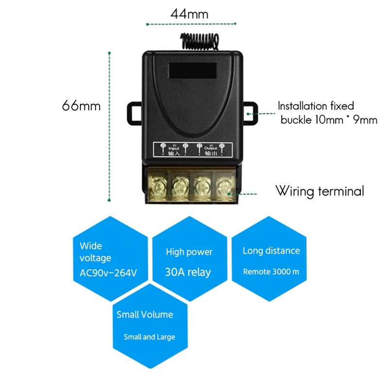 สวิตช์รับสัญญาณระยะไกลไร้สาย433MHz 220V 1CH 30A RF โมดูลส่งสัญญาณสำหรับนำแสง
