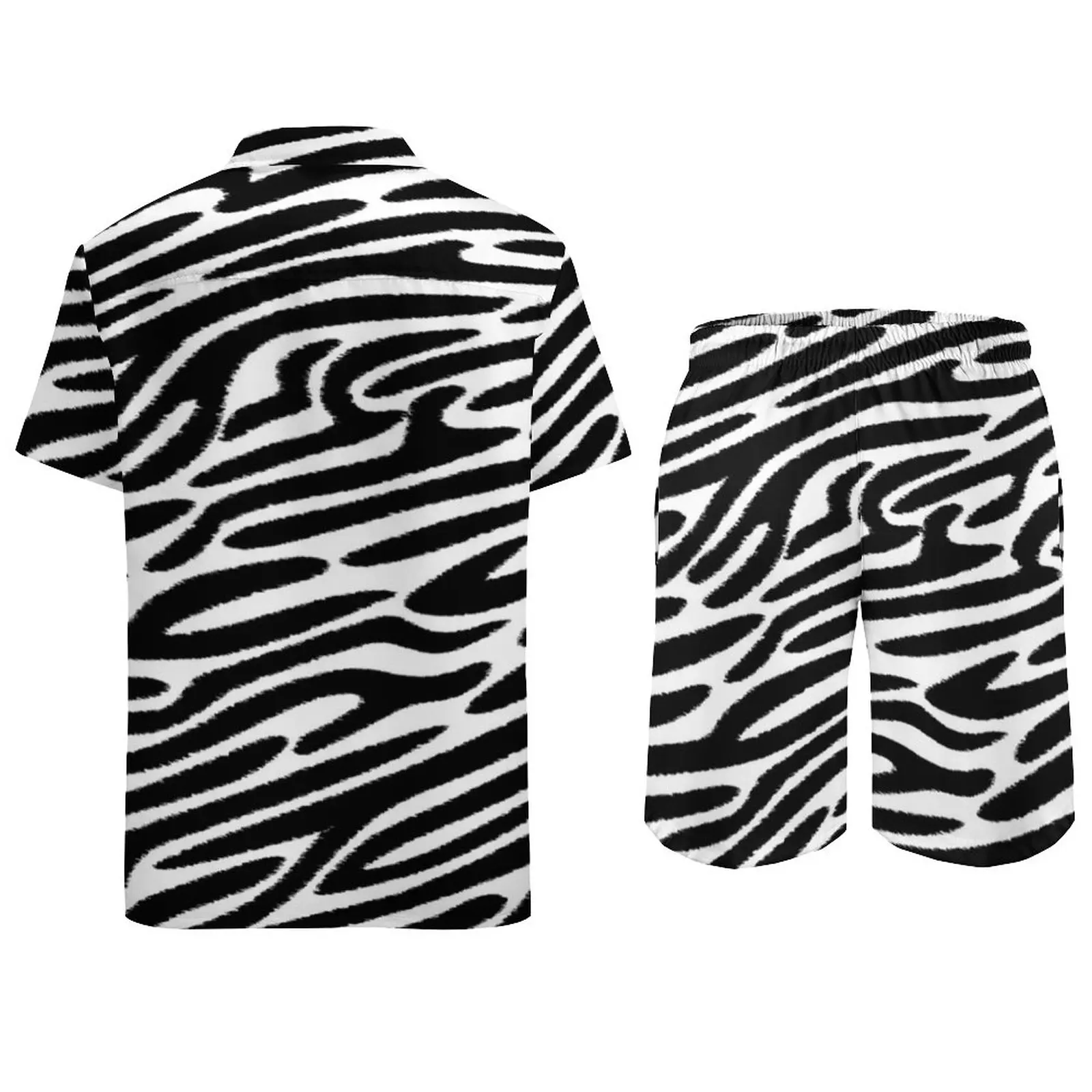 Black Zebra Stripes Vacation Men Sets Animal Stripes Casual Shirt Set Summer Graphic Shorts 2 Piece Cool Suit Big Size 2XL 3XL