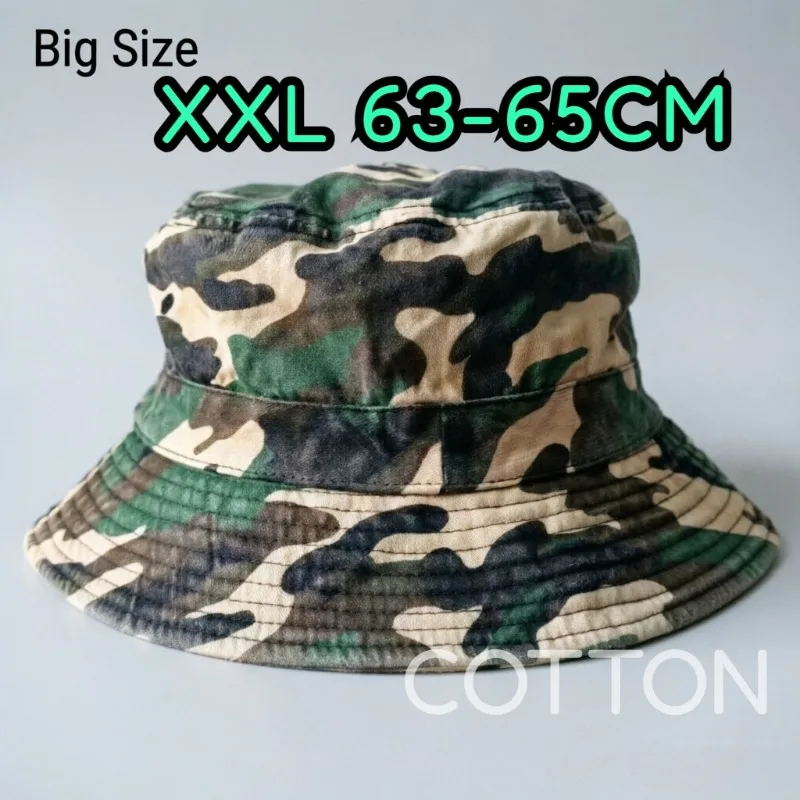 New Plus Size XXL 65cm Camouflage Bucket Hats Men's Large Size Cotton Bob Panama Big Head XL 60CM Fisherman Hat Summer Sun Hats