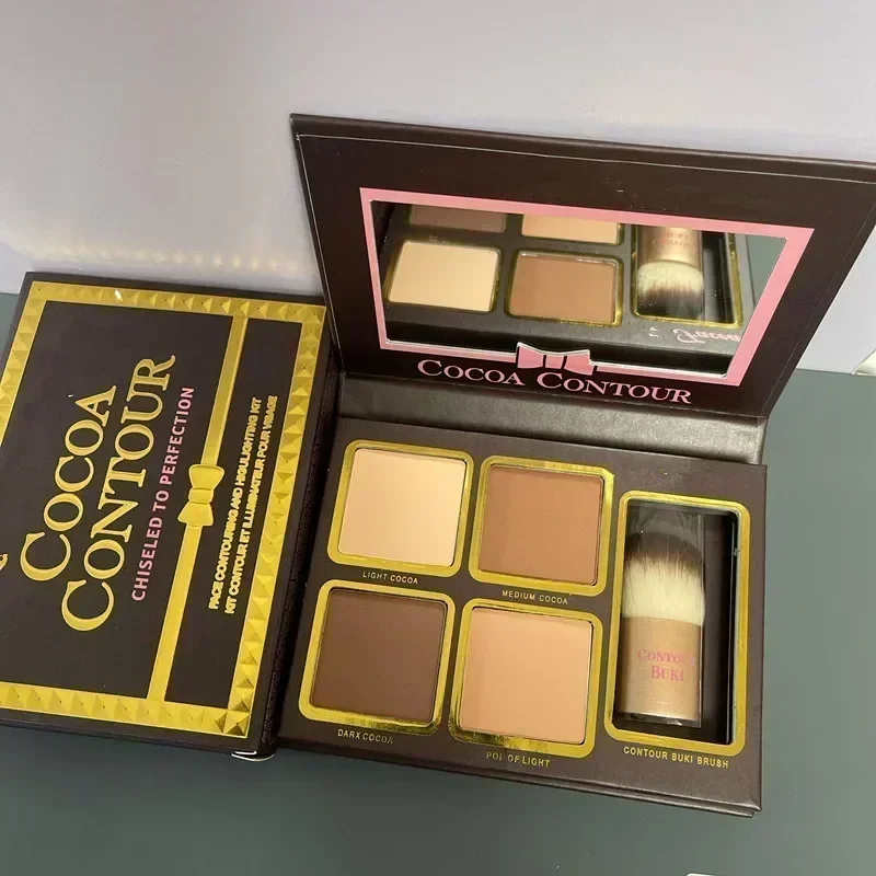 Polvo de maquillaje de 4 colores de alta calidad, contorno Facial de cacao con pincel